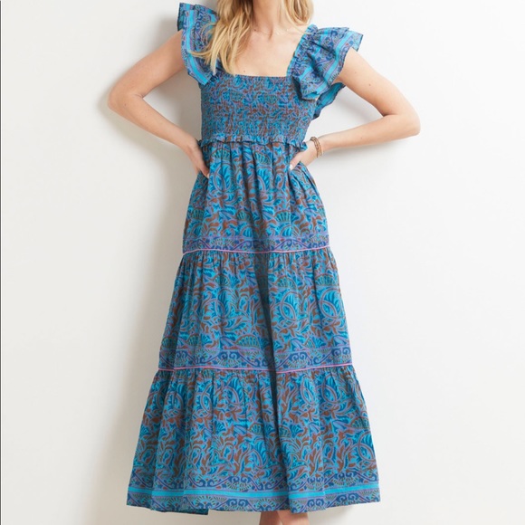 Cleobella Dresses & Skirts - Cleobella Marilyn boho chic tiered ankle dress in blue L